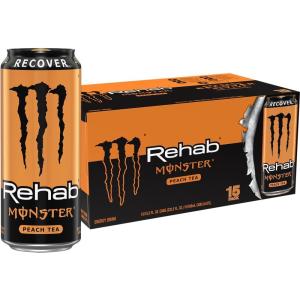 imageMonster Energy Rehab Tea  Lemonade Peach Wild Berry Variety Pack Energy Iced Tea155 Ounce Pack of 15Peach Tea