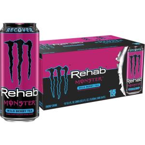imageMonster Energy Rehab Tea  Lemonade Peach Wild Berry Variety Pack Energy Iced Tea155 Ounce Pack of 15Wild berry tea