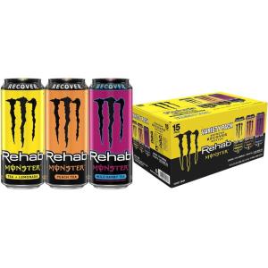 imageMonster Energy Rehab Tea  Lemonade Peach Wild Berry Variety Pack Energy Iced Tea155 Ounce Pack of 15variety