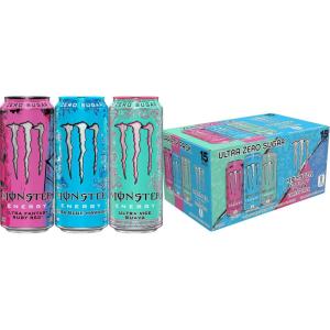 imageMonster Energy Ultra Variety Pack Blue Hawaiian Ultra Vice Guava Ultra Fantasy Ruby Red Sugar Free Energy Drink 16 Ounce Pack of 15